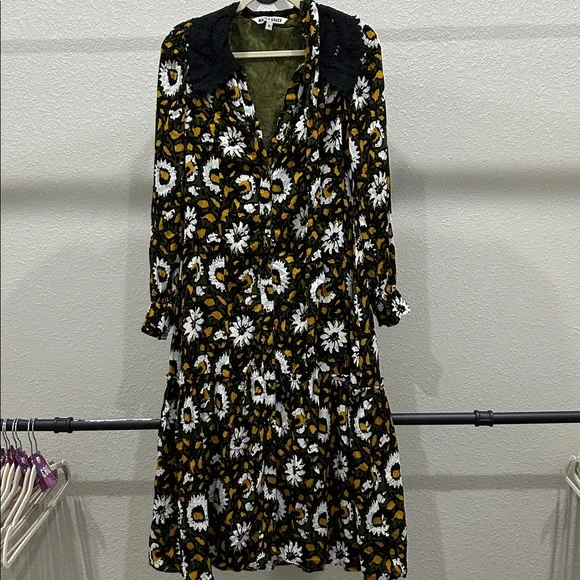 NWT Walter Baker Floral Black and Brown Midi Dress Sz S - Picture 3 of 5